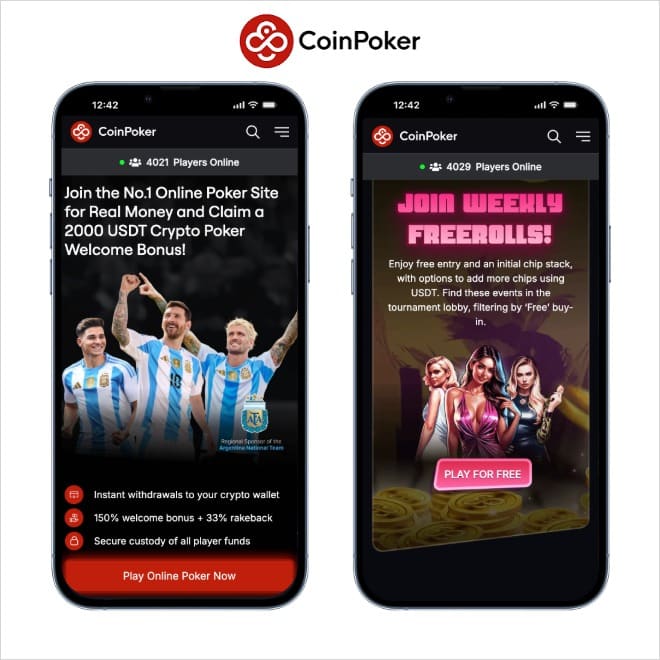 coinpoker screenshots on mobile on a white background